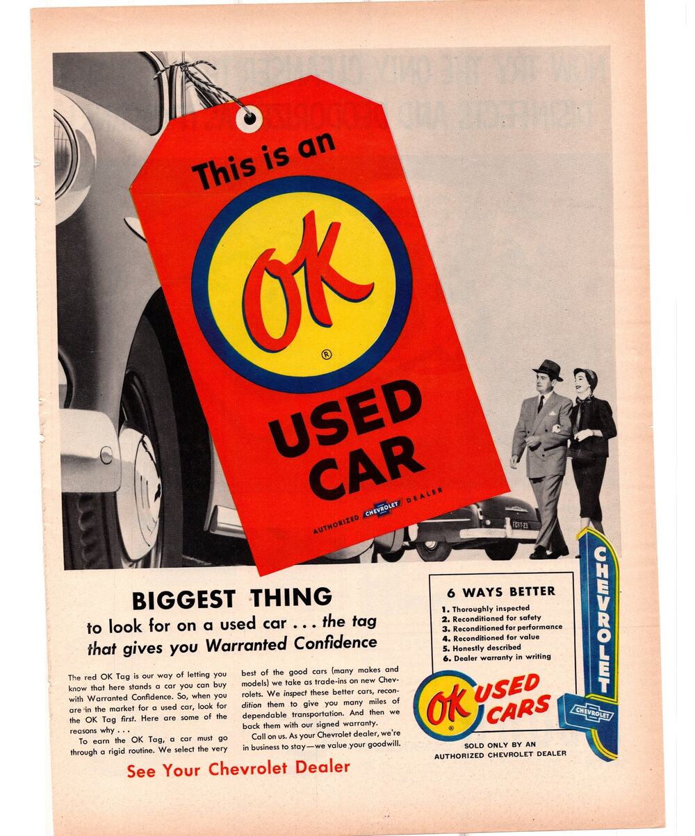 Chevrolet OK Used Cars / Old Dutch Cleanser Advertisement Vintage 1954 Chevy